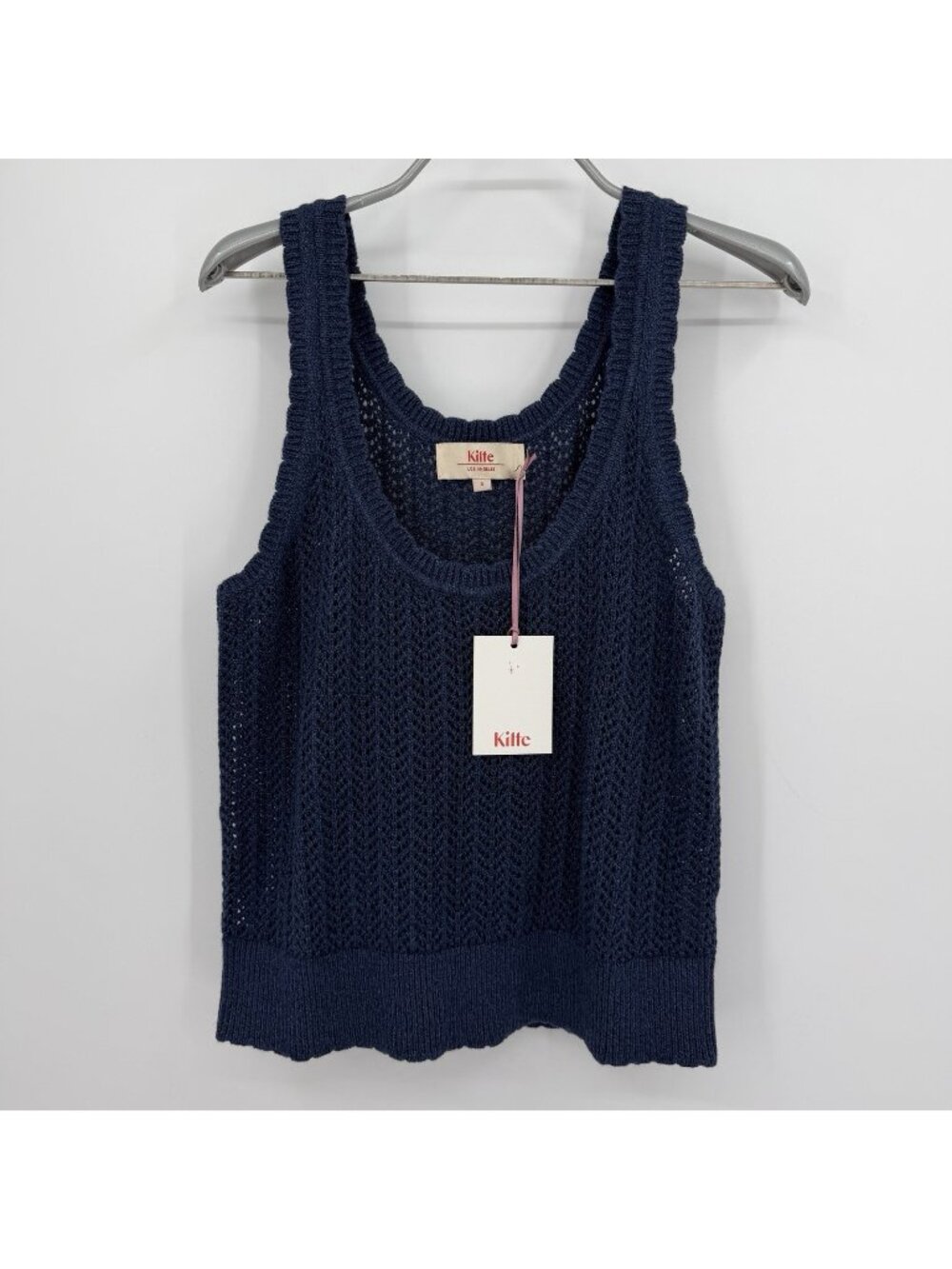 Kilte Collection Hailey Crochet Knit Tank Navy Blue size 3/L-XL Cotton-Cashmere